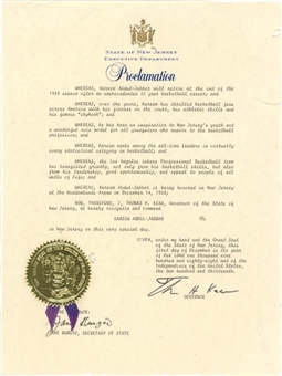 1988 State of New Jersey Proclamation of Kareem Abdul-Jabbar In New Jersey (Abdul-Jabbar LOA)